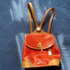 Vintage Dooney and Bourke, Red and tan Backpack purse